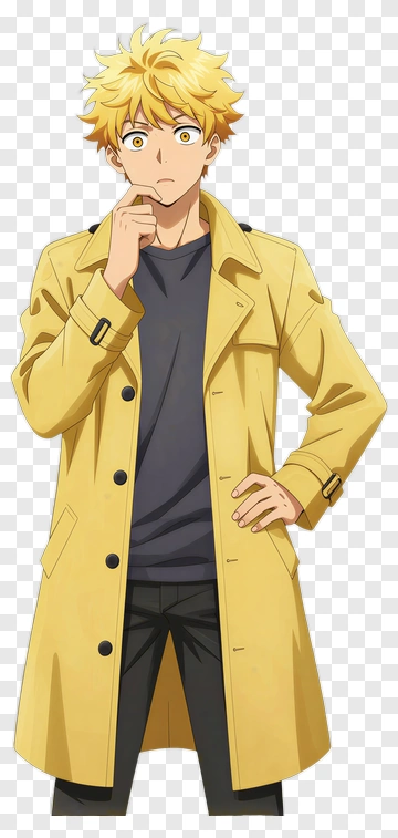 Blonde Anime Character In Yellow Coat PNG