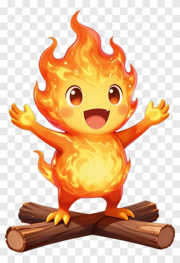 Joyful Fire Spirit Standing On Logs PNG