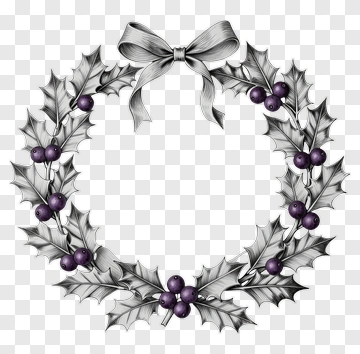 Hand-drawn Holly Wreath With Bow PNG