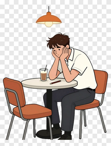 Sad Student Thinking In Cafe PNG