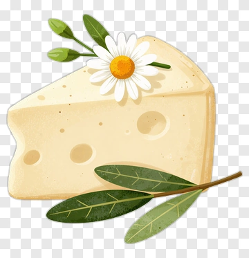 Cheese With Daisy And Olive Leaf PNG