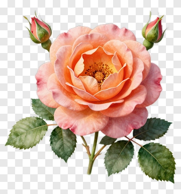 Pink Rose With Bud And Leaf PNG