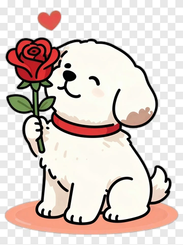Puppy Holding Rose With Heart PNG