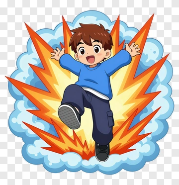 Cartoon Child Jumping Through Explosion PNG