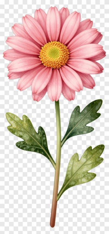 Pink Daisy Flower With Green Leaves PNG