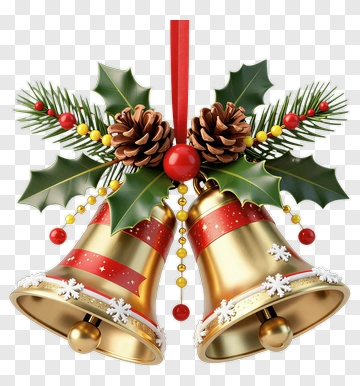 Golden Christmas Bells With Holly And Pinecones PNG