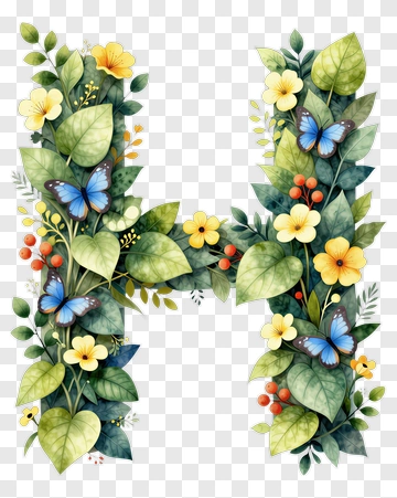 Floral Letter H With Butterflies PNG
