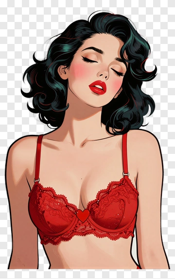 Woman In Red Lace Bra PNG