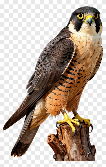 Falcon Perched On Tree Stump PNG