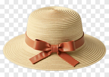 Beige Straw Hat With Brown Bow PNG