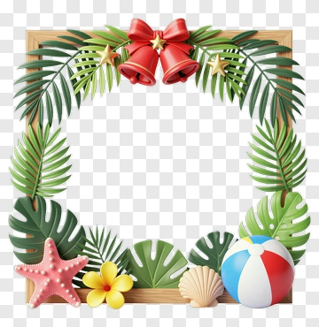 Tropical Holiday Frame With Bells And Beach Elements PNG