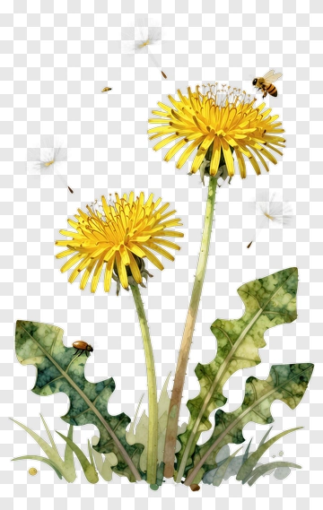 Dandelion With Bee And Ladybug PNG