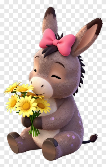 Cute Donkey Holding Yellow Flowers PNG