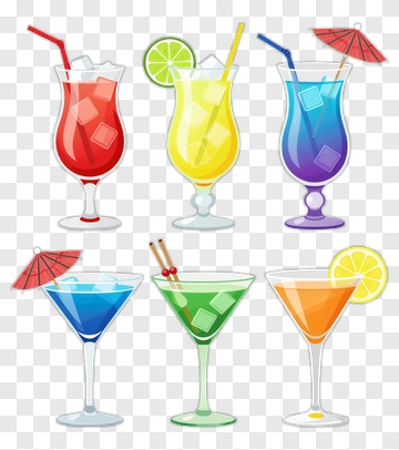 Five Colorful Cocktails With Garnishes PNG