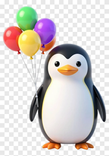 Penguin Holding Colorful Balloons PNG
