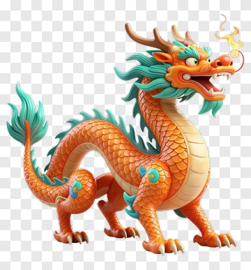 Orange And Cyan Dragon With Fire PNG