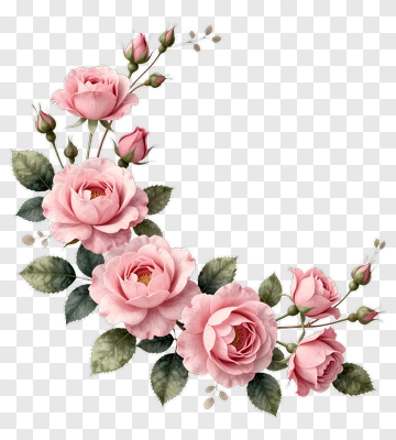 Pink Roses With Buds And Leaves PNG