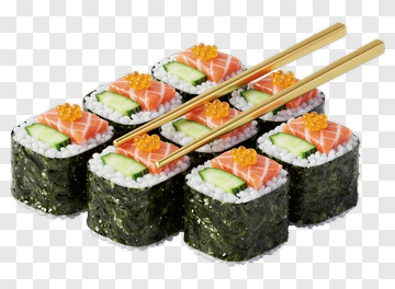 Salmon Sushi With Golden Chopsticks PNG