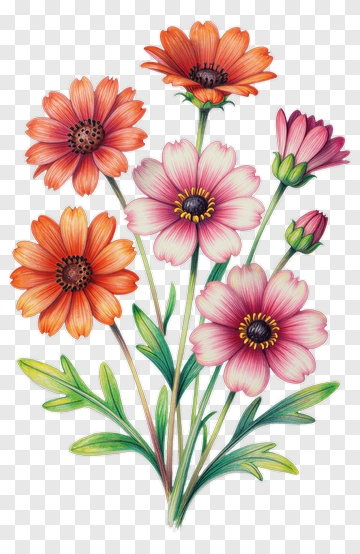 Colorful Cosmos Bouquet PNG