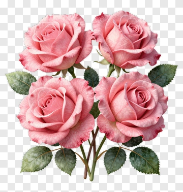 Pink Roses With Green Leaves PNG