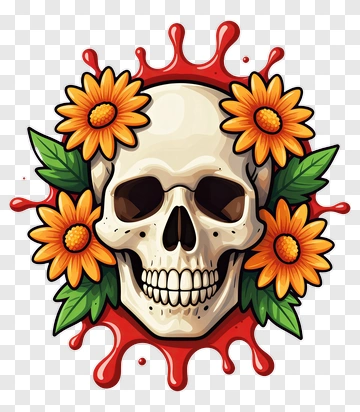 Skull With Flowers PNG