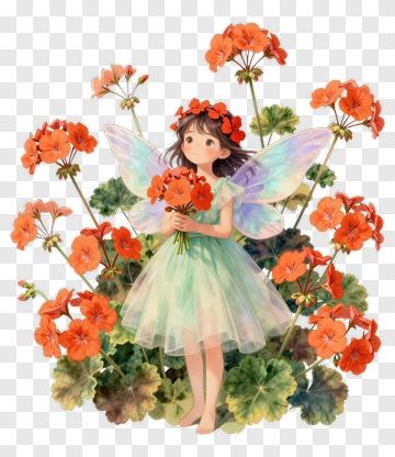 Fairy Girl Holding Orange Flowers PNG