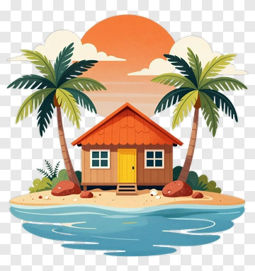 Cozy Beach House With Palm Trees PNG