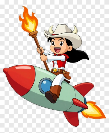 Cowgirl Riding Rocket With Torch PNG