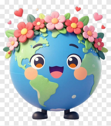Happy Earth With Floral Crown PNG