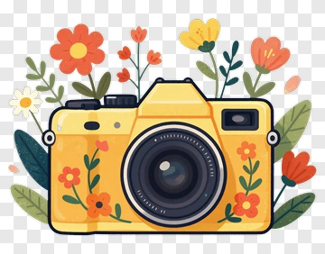 Yellow Camera Surrounded By Flowers PNG