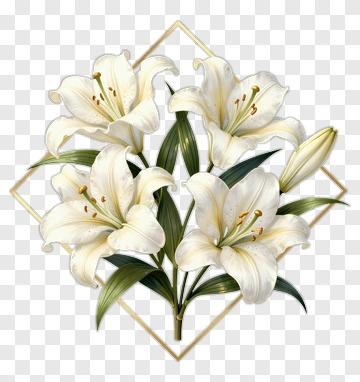 White Lily Bouquet With Golden Frame PNG