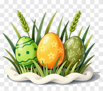Three Easter Eggs In Grass PNG