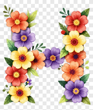 Floral Letter H Design PNG