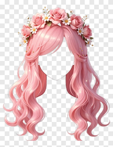 Pink Hair With Flower Crown PNG