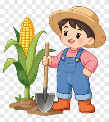 Child Farmer With Corn And Shovel PNG