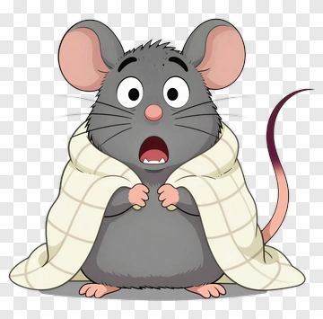 Surprised Cartoon Mouse Wrapped In Blanket PNG