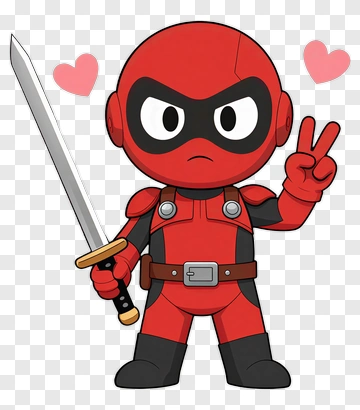 Deadpool With Sword And Peace Sign PNG