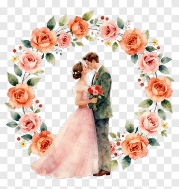 Couple In A Floral Wedding Frame PNG