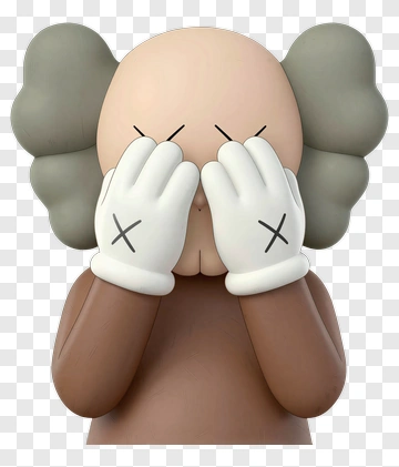 Kaws Covering Eyes With X Gloves PNG