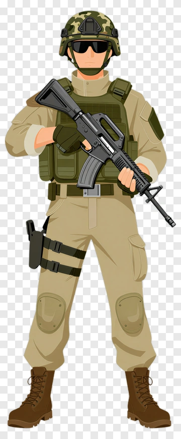 Soldier In Combat Gear Holding Rifle PNG