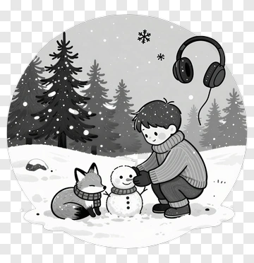 Boy Building Snowman With Fox PNG