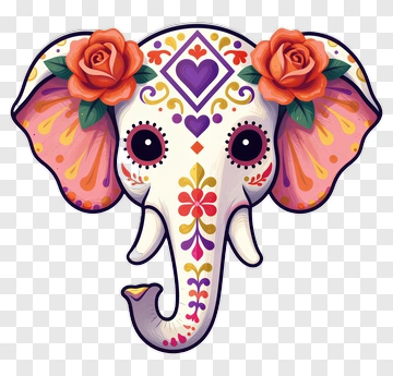 Decorated Sugar Skull Elephant PNG