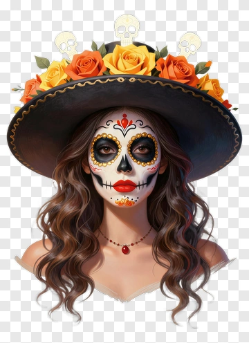 Day Of The Dead Woman With Sugar Skull Makeup PNG