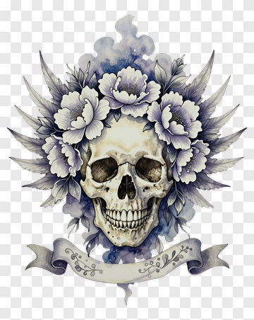 Skull With Flower Crown PNG