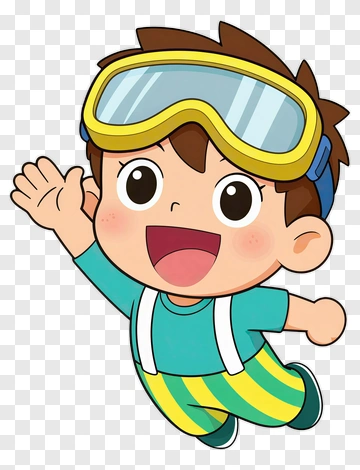 Happy Child Waving With Goggles PNG