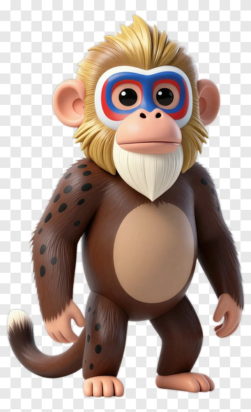 Cartoon Monkey With Colorful Face PNG