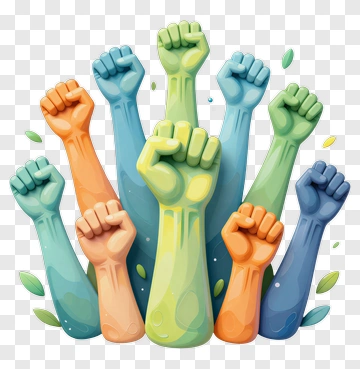 Diverse Hands Raising Fists Together PNG