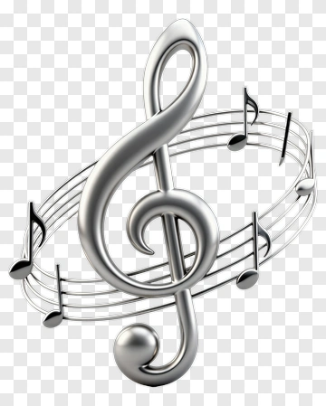 Silver Treble Clef With Musical Notes PNG