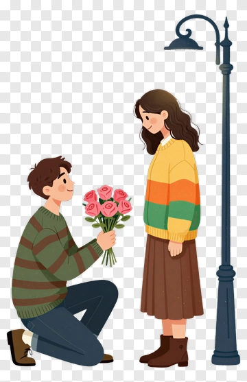 Man Proposing With Roses PNG