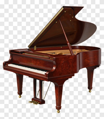 Grand Piano With Wooden Finish And Gold Hardware PNG
